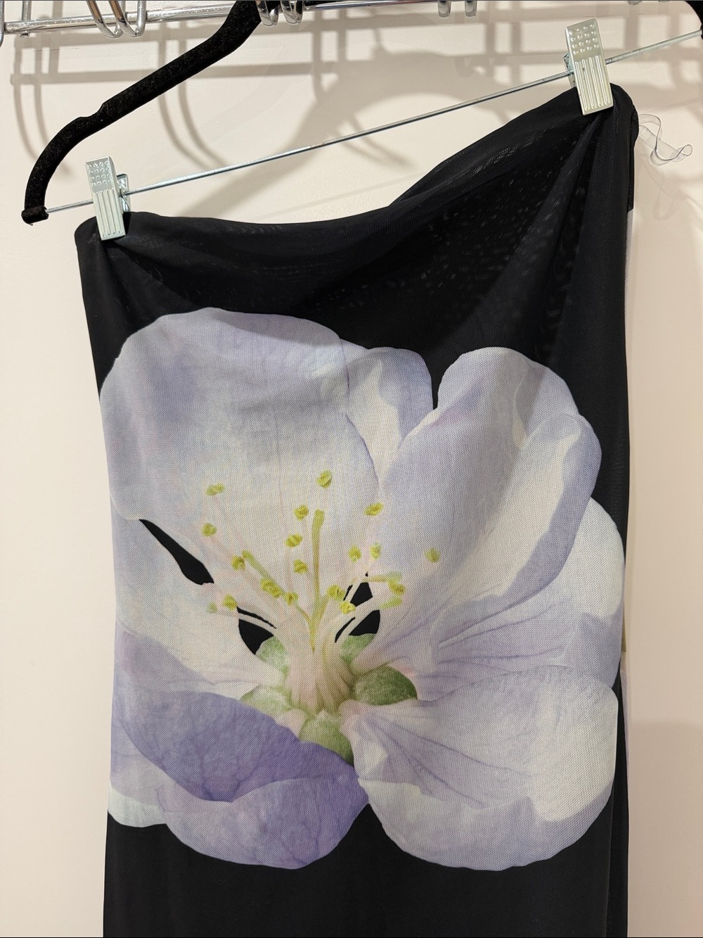 Black Dress Sheer (see through slip) with Large Lavender Floral Print - Picture 4 of 6